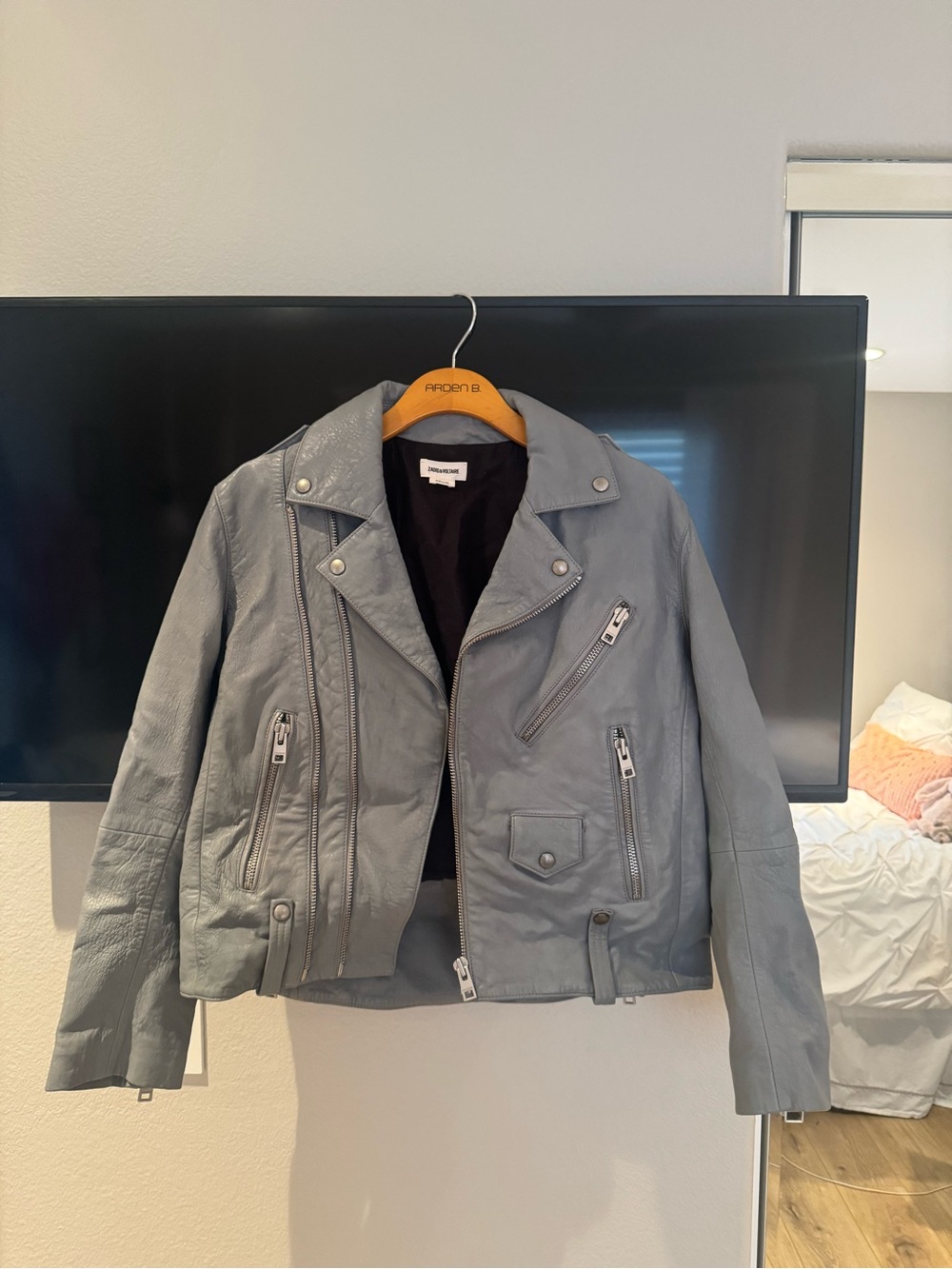 Zadig and Voltaire Grey Leather Moto Jacket